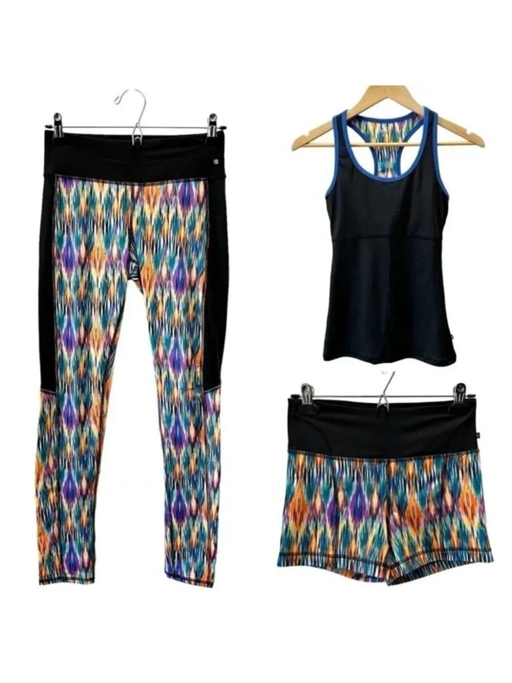 La Vie En Rose 3PC Active Leggings Shorts Tank Top Gym Workout Set Black XS/S
